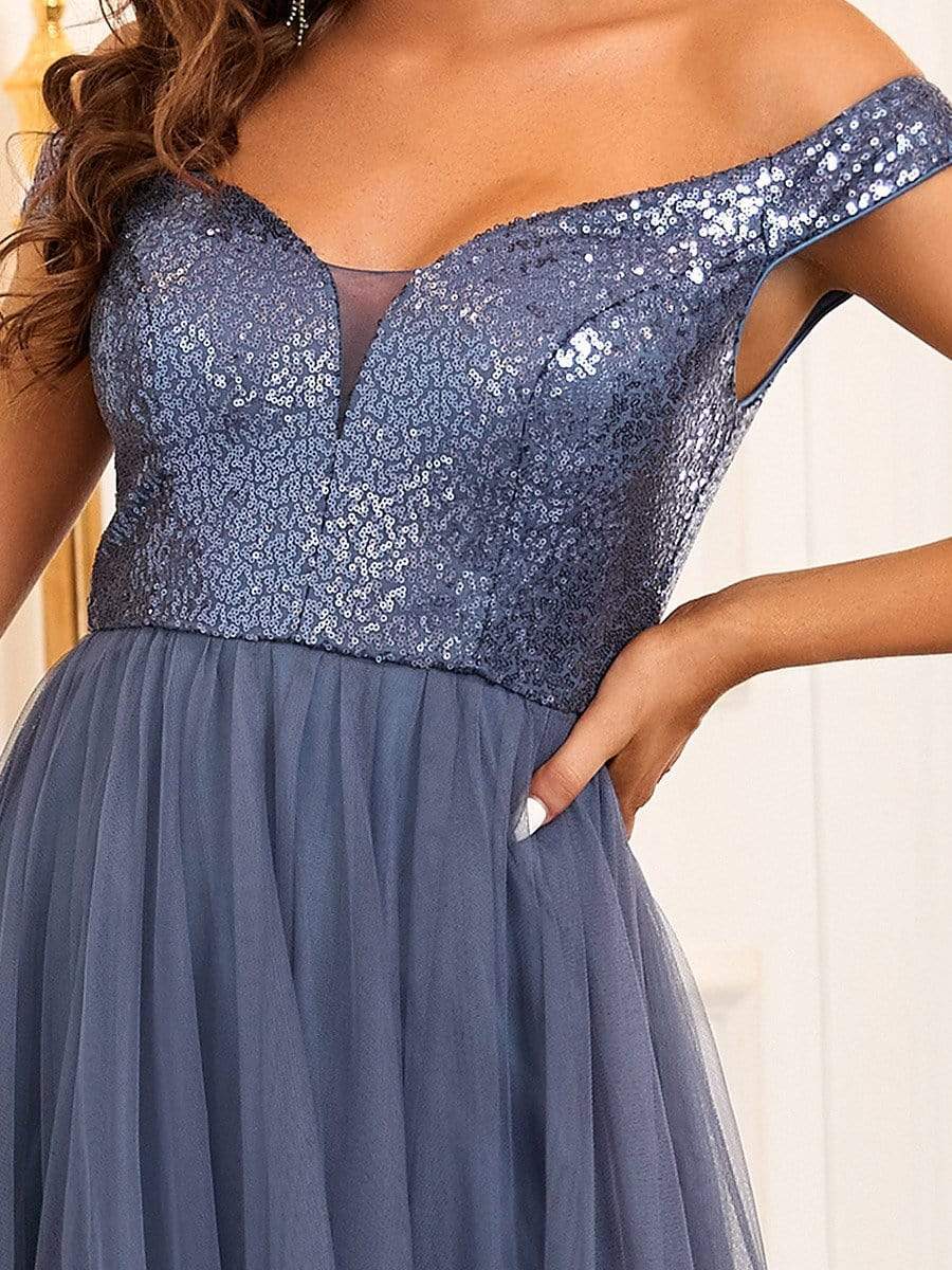 Stunning High Waist Tulle & Sequin Sleeveless Evening Dress