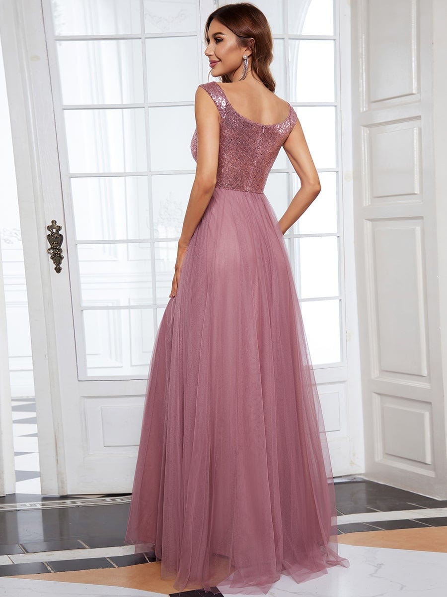 Stunning High Waist Tulle & Sequin Sleeveless Evening Dress