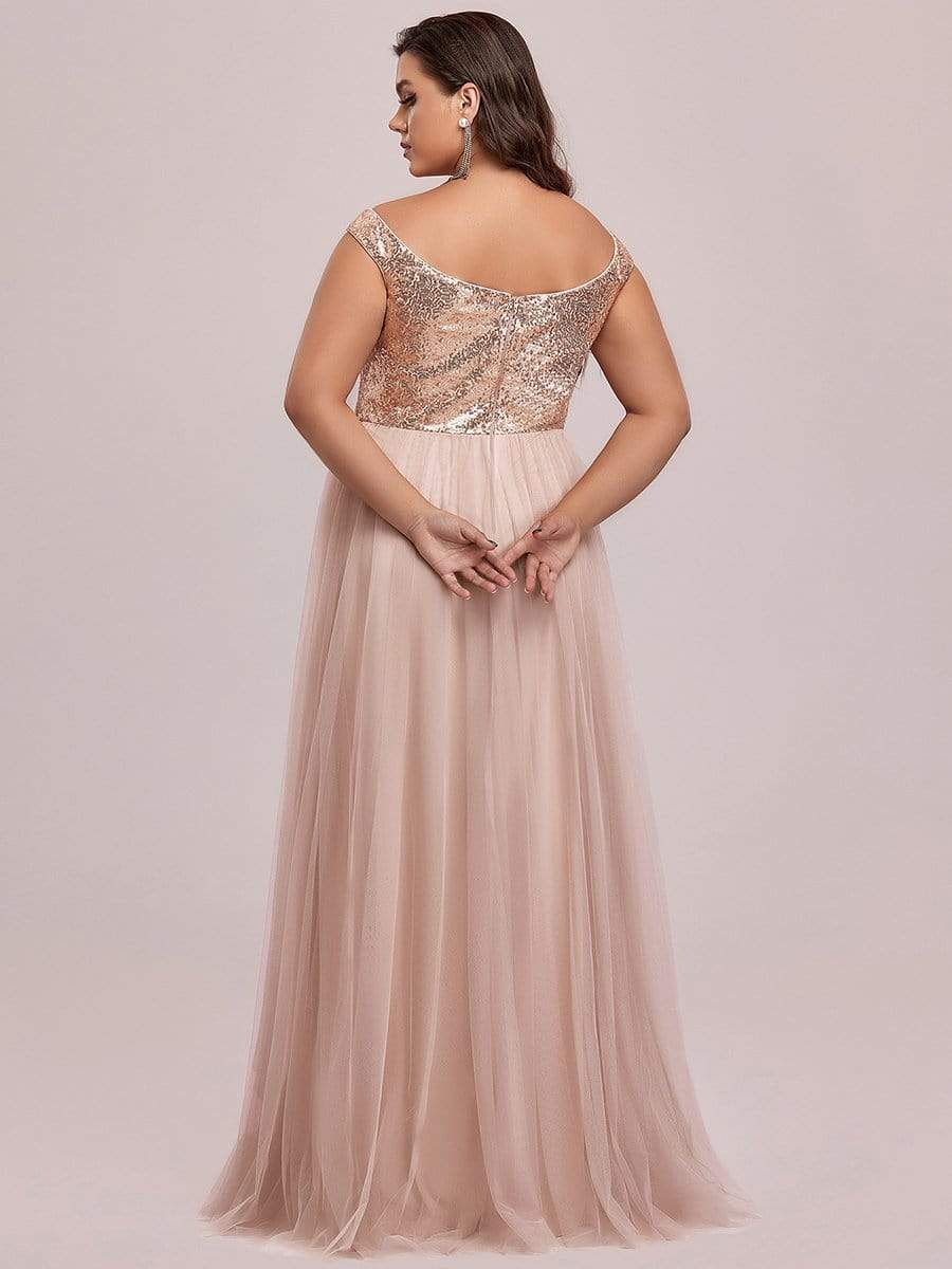 Plus Size Stunning High Waist Tulle & Sequin Sleeveless Evening Dress