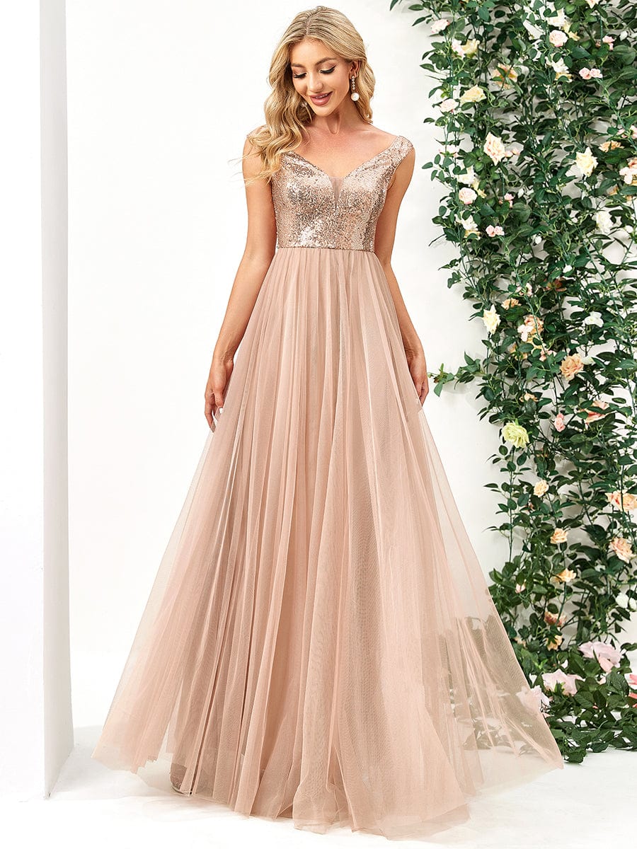 Stunning High Waist Tulle & Sequin Sleeveless Evening Dress