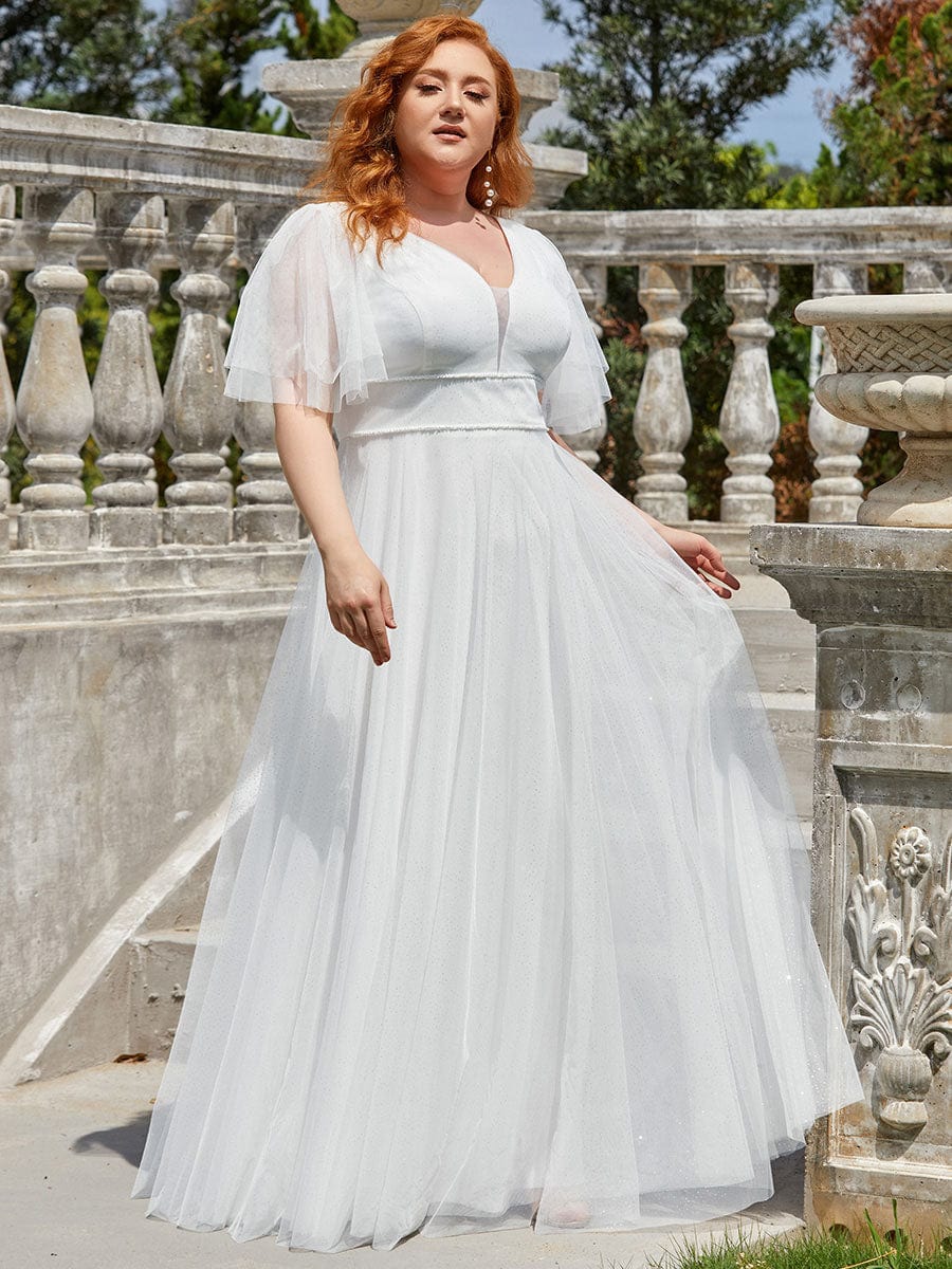 Romantic Plus Size Tulle Evening Dress with Deep V Neck