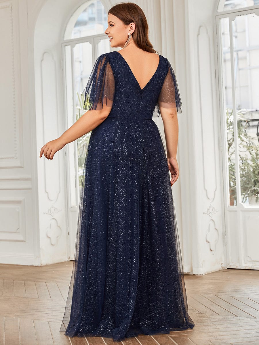 Cute Deep V Neck Maxi A-Line Tulle Evening Dress