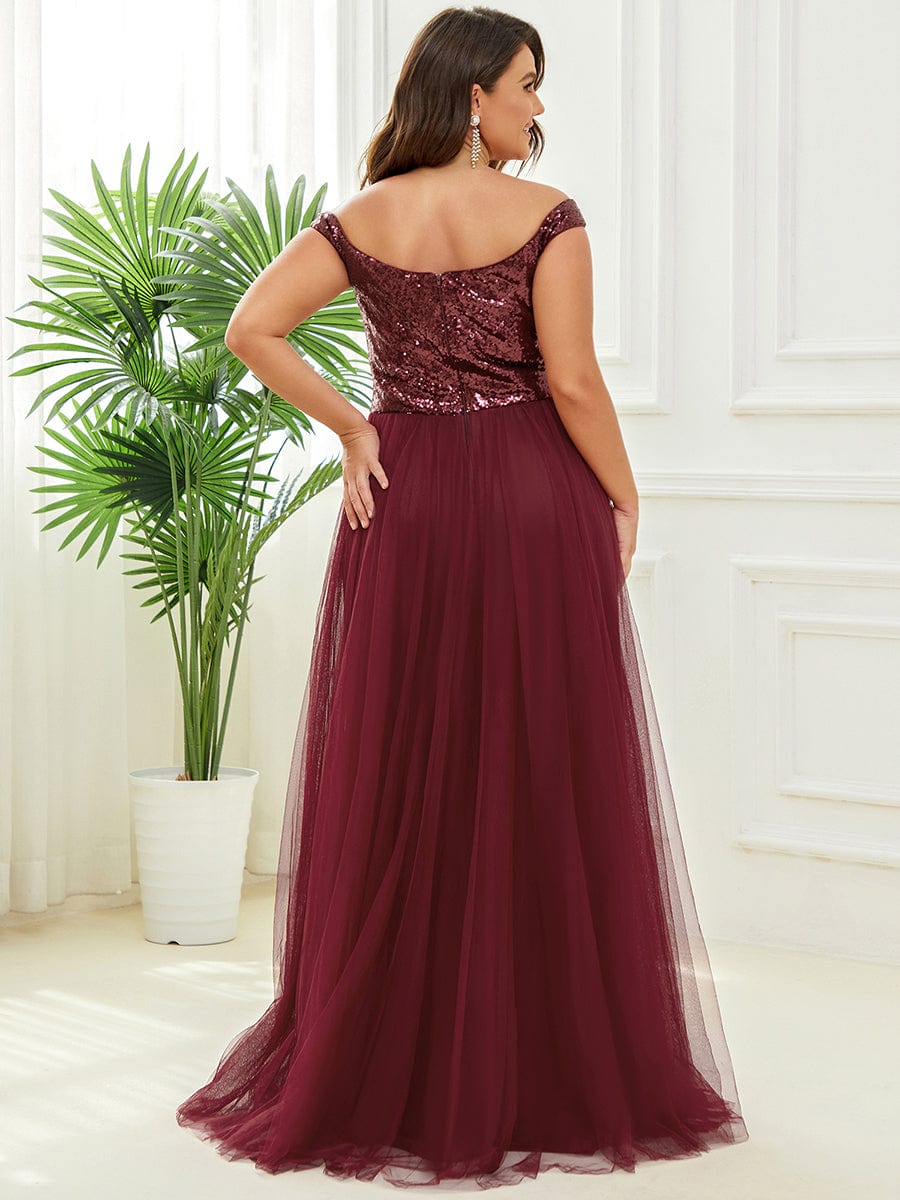 Plus Size Stunning High Waist Tulle & Sequin Sleeveless Evening Dress