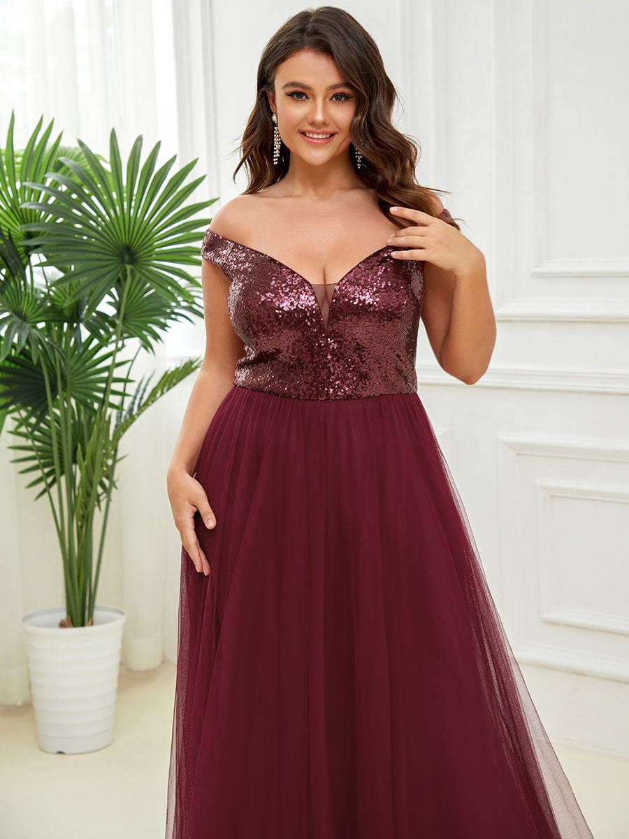 Plus Size Stunning High Waist Tulle & Sequin Sleeveless Evening Dress