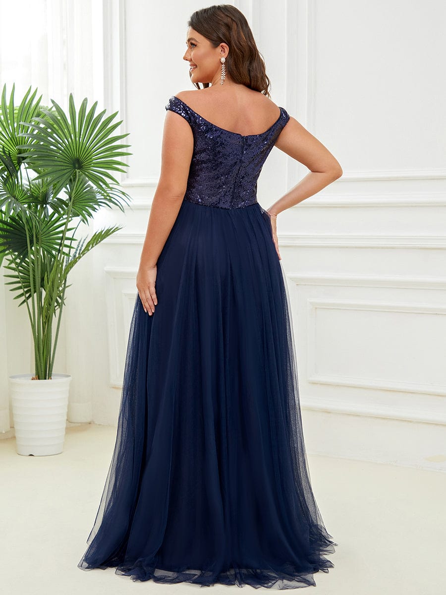 Plus Size Stunning High Waist Tulle & Sequin Sleeveless Evening Dress