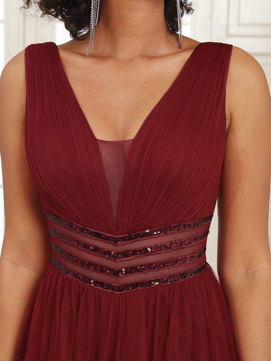 Sleeveless V Neck Sequin Long Evening Dress