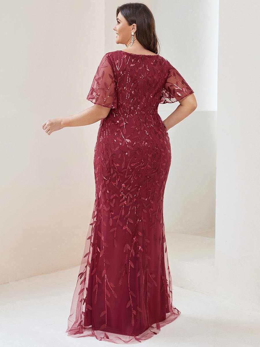 Gorgeous V Neck Leaf-Sequined Fishtail Party Dress