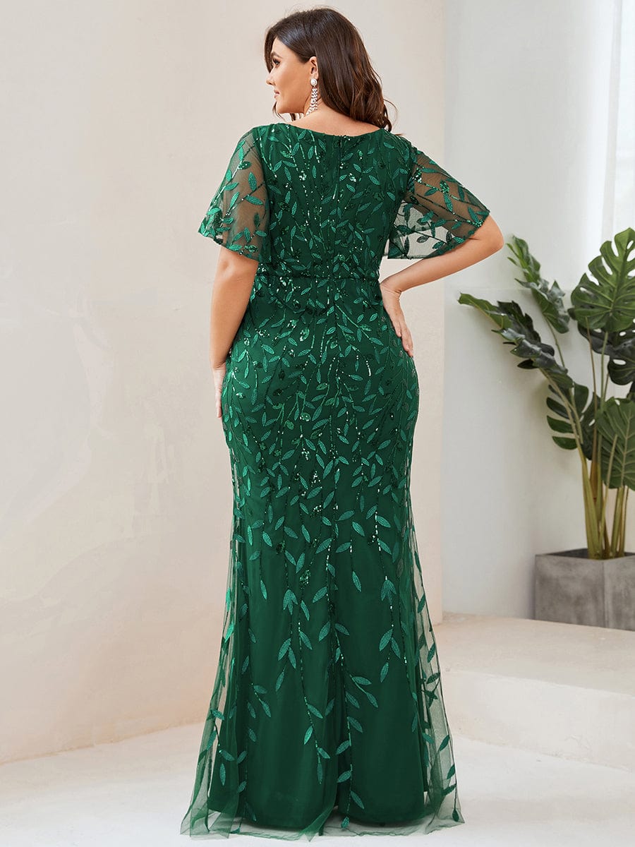 Gorgeous V Neck Leaf-Sequined Fishtail Party Dress