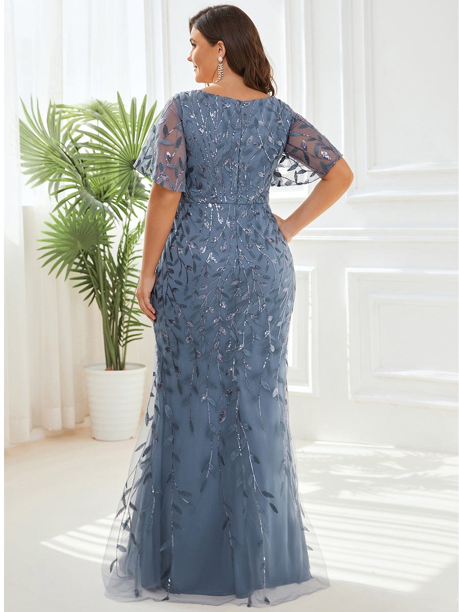 Gorgeous V Neck Leaf-Sequined Fishtail Party Dress