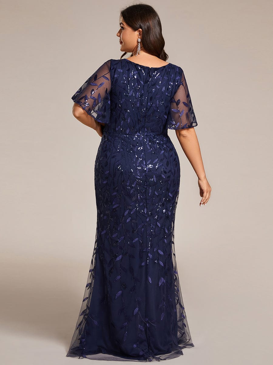 Gorgeous V Neck Leaf-Sequined Fishtail Party Dress