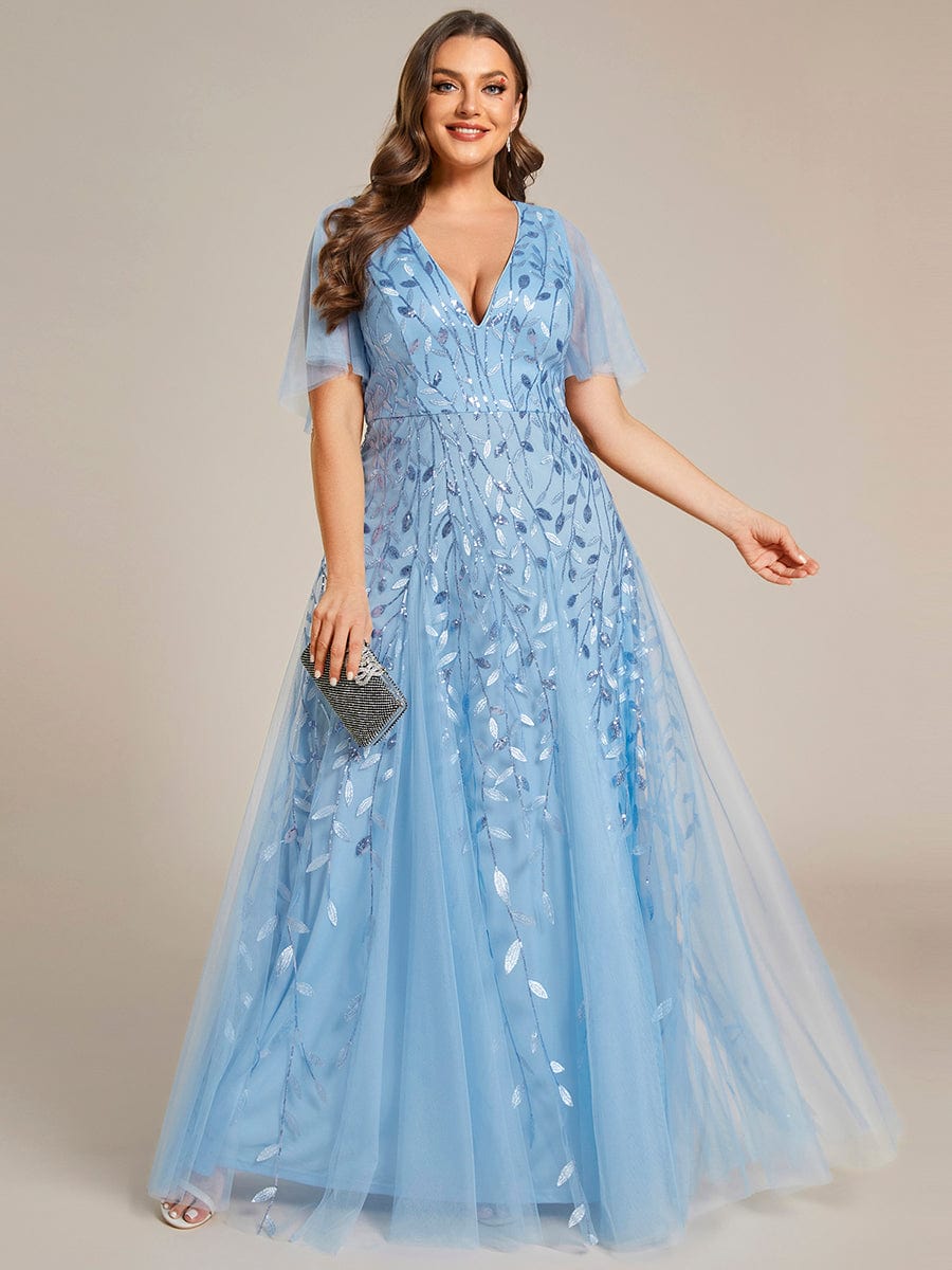 Stunning V Neck Long Wedding Guest Dress with Ruffle Sleeves