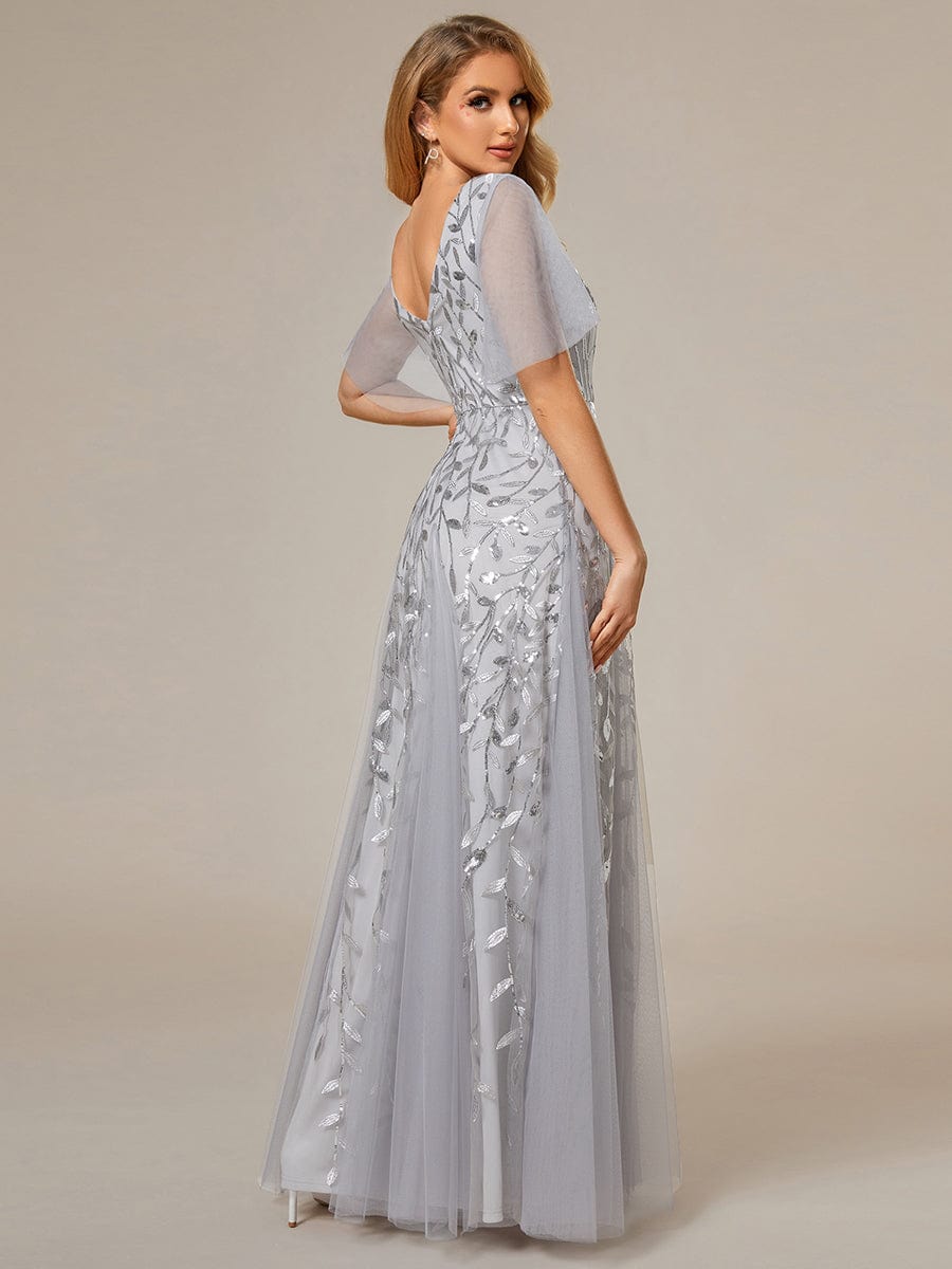 Stunning V Neck Long Wedding Guest Dress with Ruffle Sleeves