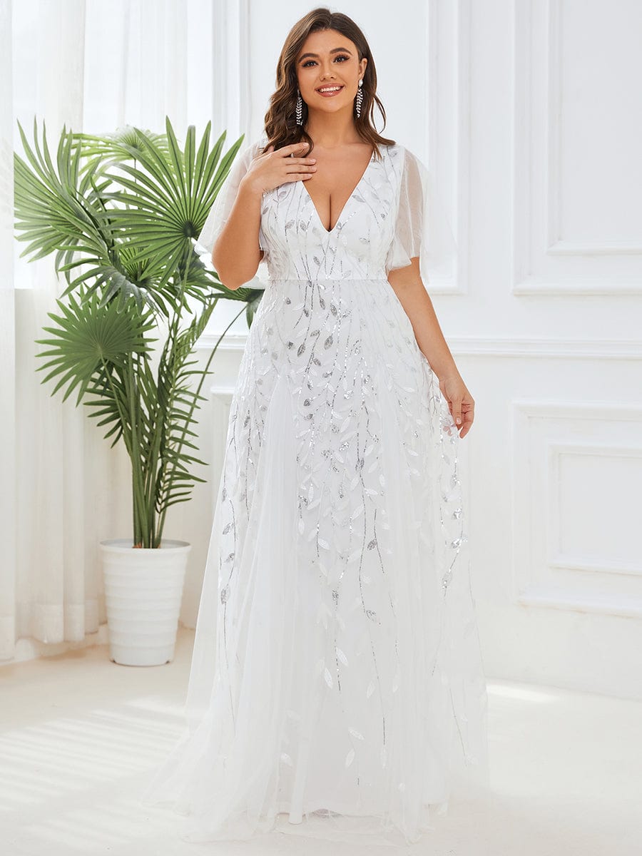 Stunning V Neck Long Wedding Guest Dress with Ruffle Sleeves