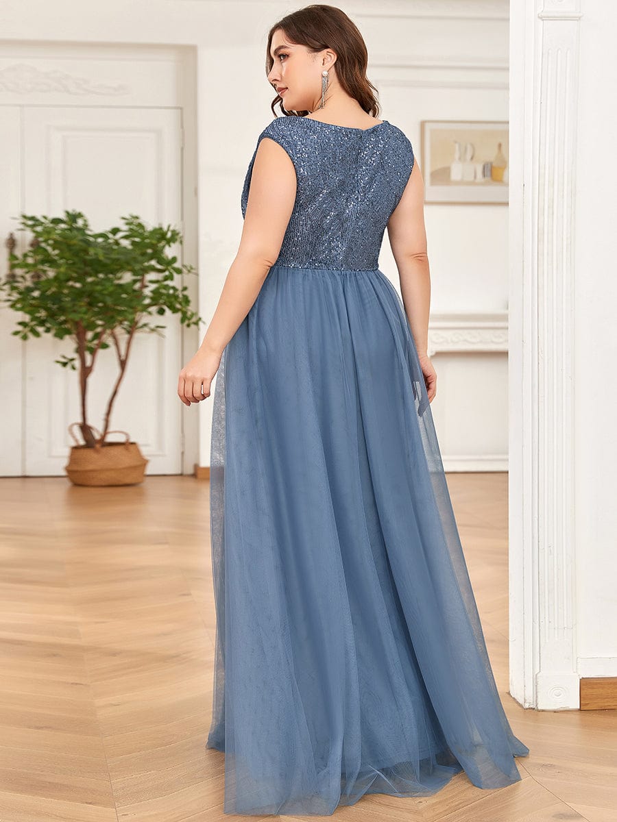 Sleeveless Sequin V-Neck Pleated Long Evening Dress