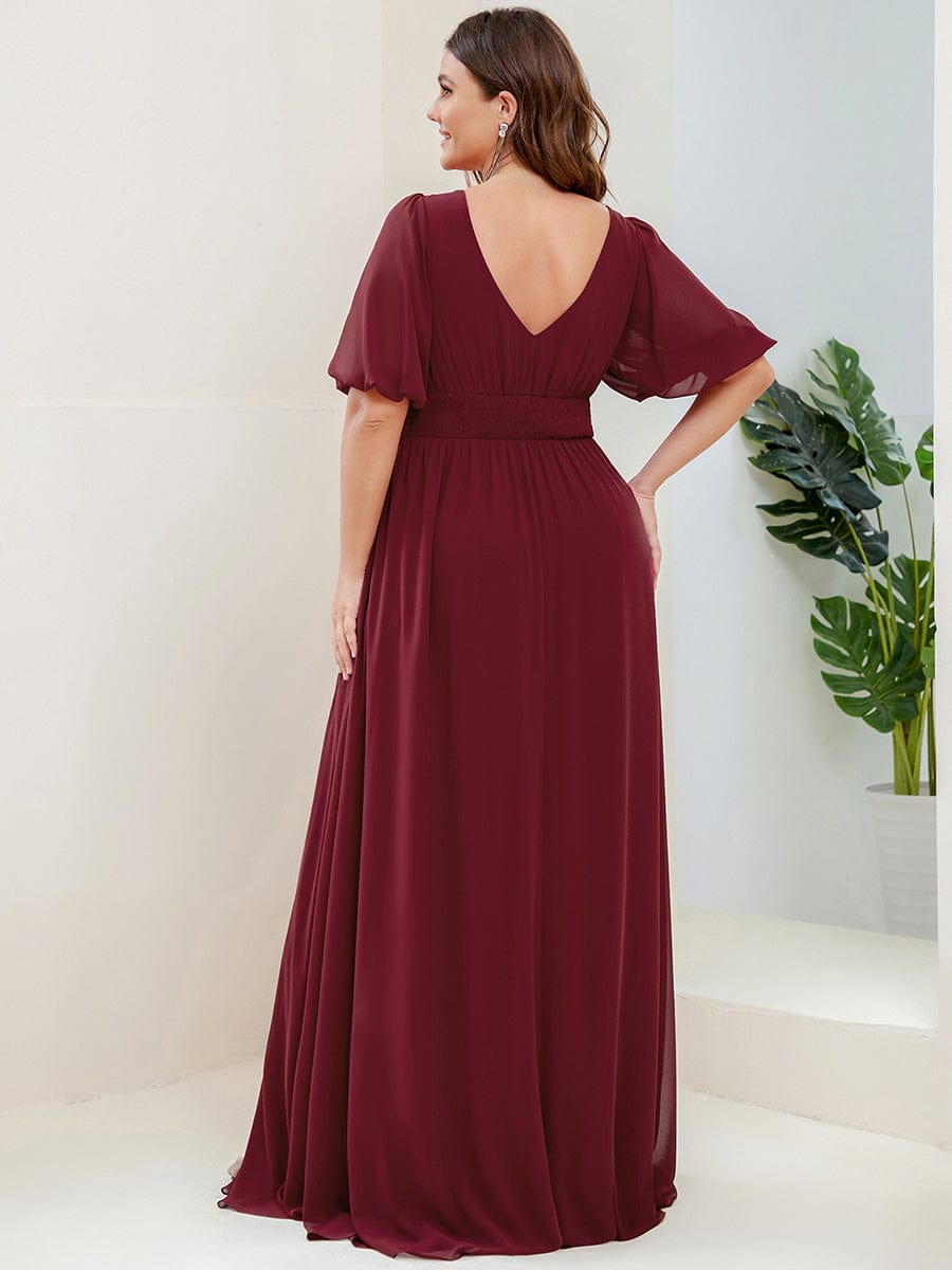 Short Sleeve V-Neck Front Slit Chiffon Evening Dress