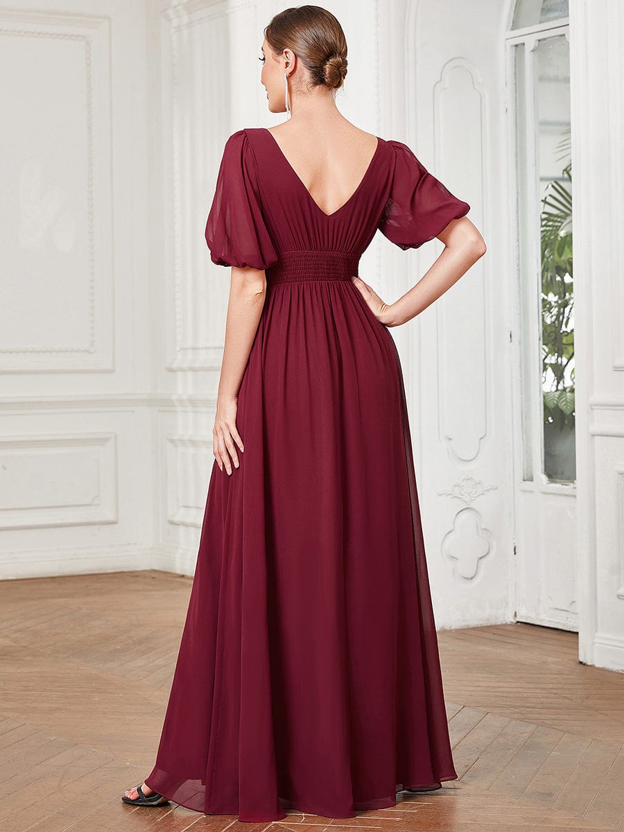 Custom Size Short Sleeve V-Neck Front Slit Chiffon Evening Dress