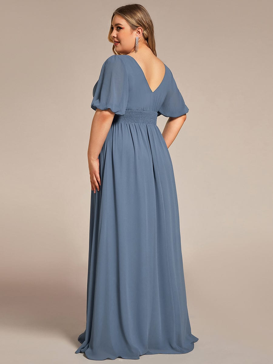 Short Sleeve V-Neck Front Slit Chiffon Evening Dress