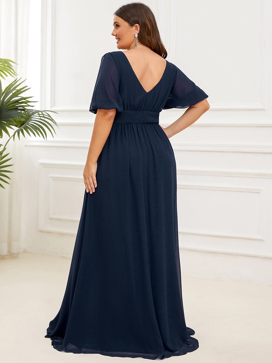 Short Sleeve V-Neck Front Slit Chiffon Evening Dress