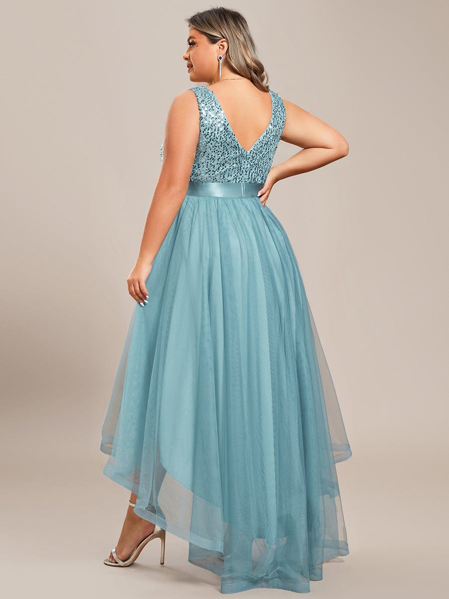 Sequin V-Neck Sleeveless High Low Evening Dress