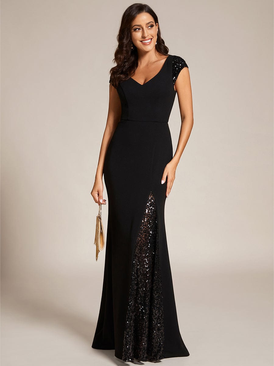 Custom Size Deep V Sequin Fashion Long Evening Dress