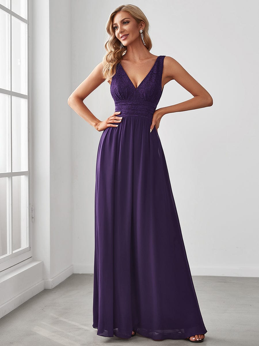 Sleeveless V-Neck Empire Waist Floor-Length Evening Dress