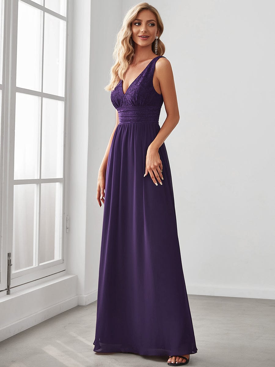 Sleeveless V-Neck Empire Waist Floor-Length Evening Dress