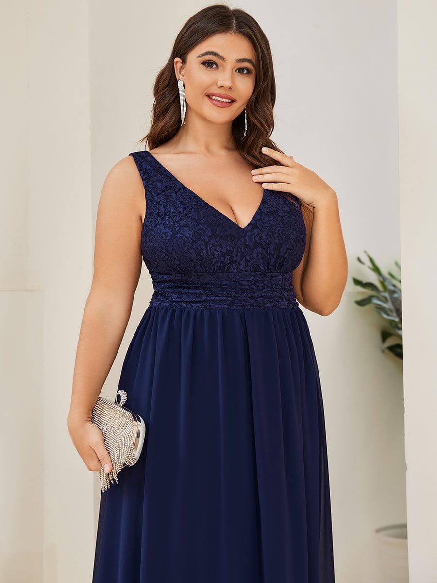 Plus Size Sleeveless V-Neck Empire Waist Floor-Length Evening Dress