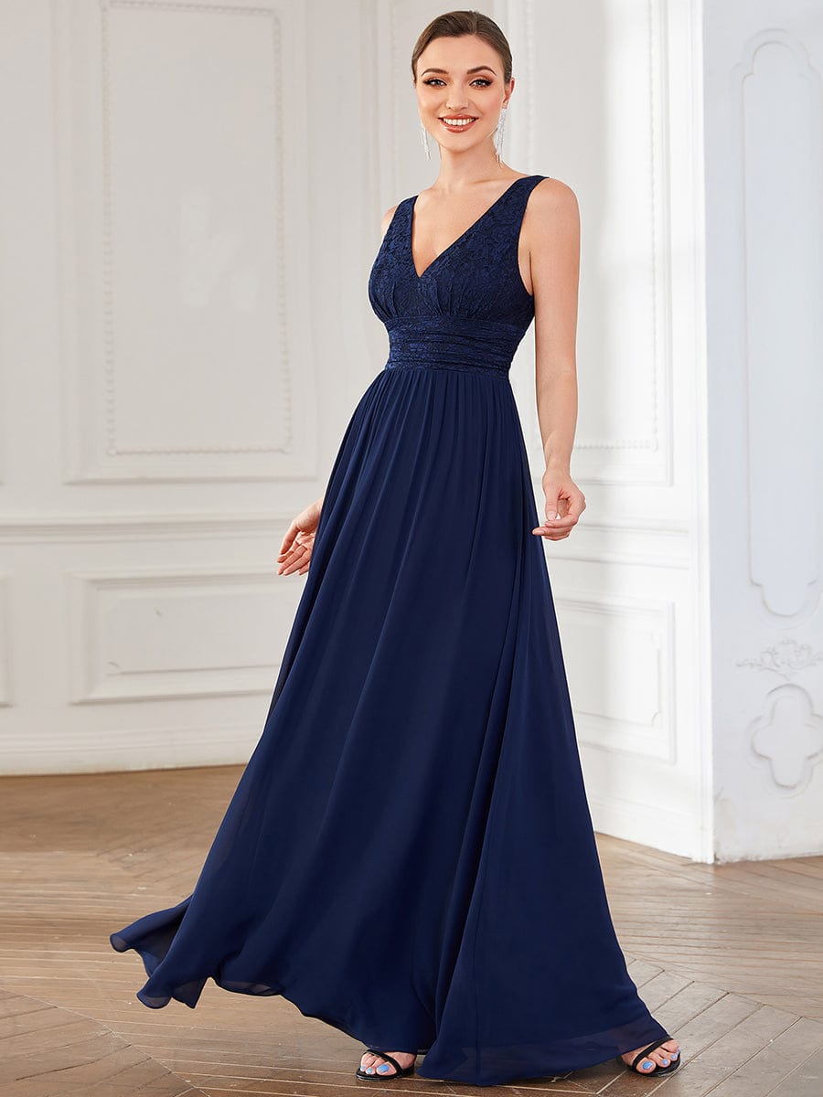 Sleeveless V-Neck Empire Waist Floor-Length Evening Dress