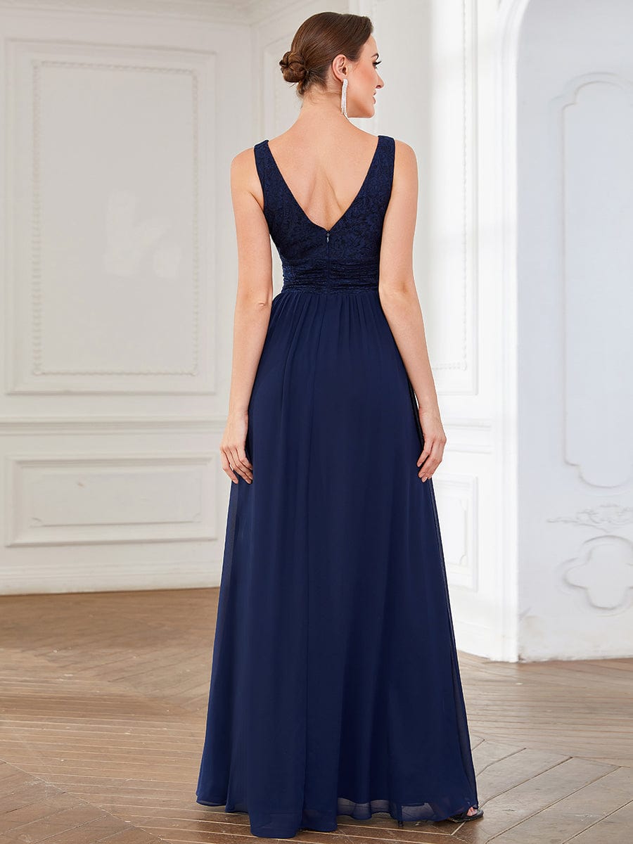 Sleeveless V-Neck Empire Waist Floor-Length Evening Dress