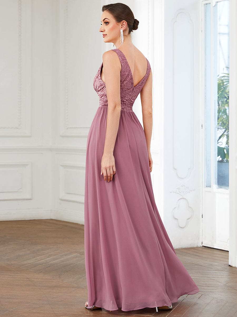 Sleeveless V-Neck Empire Waist Floor-Length Evening Dress