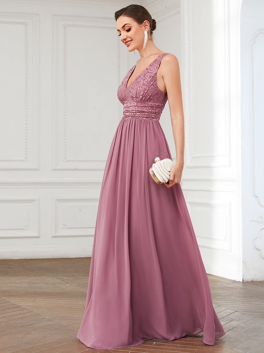 Sleeveless V-Neck Empire Waist Floor-Length Evening Dress