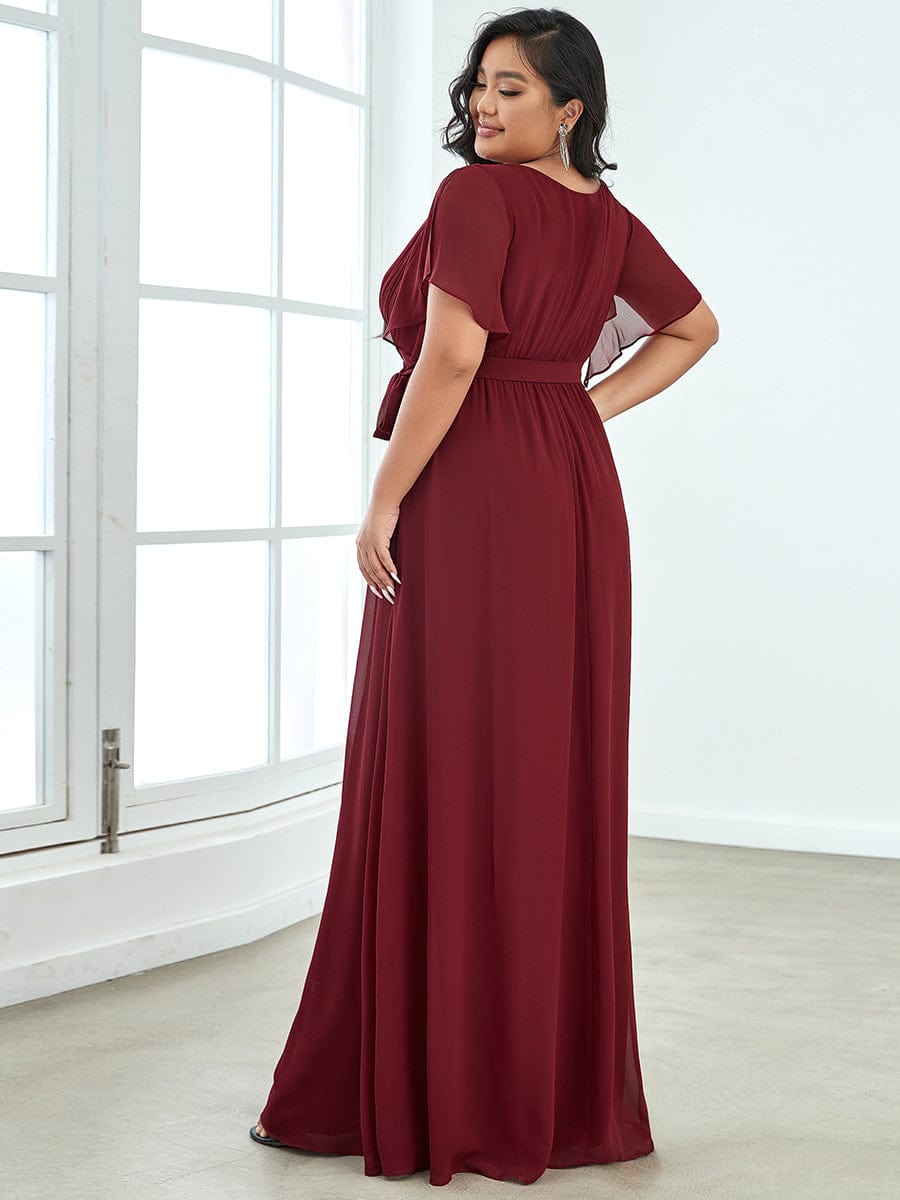 Plus Size V-Neck Floor-Length Chiffon Evening Dress