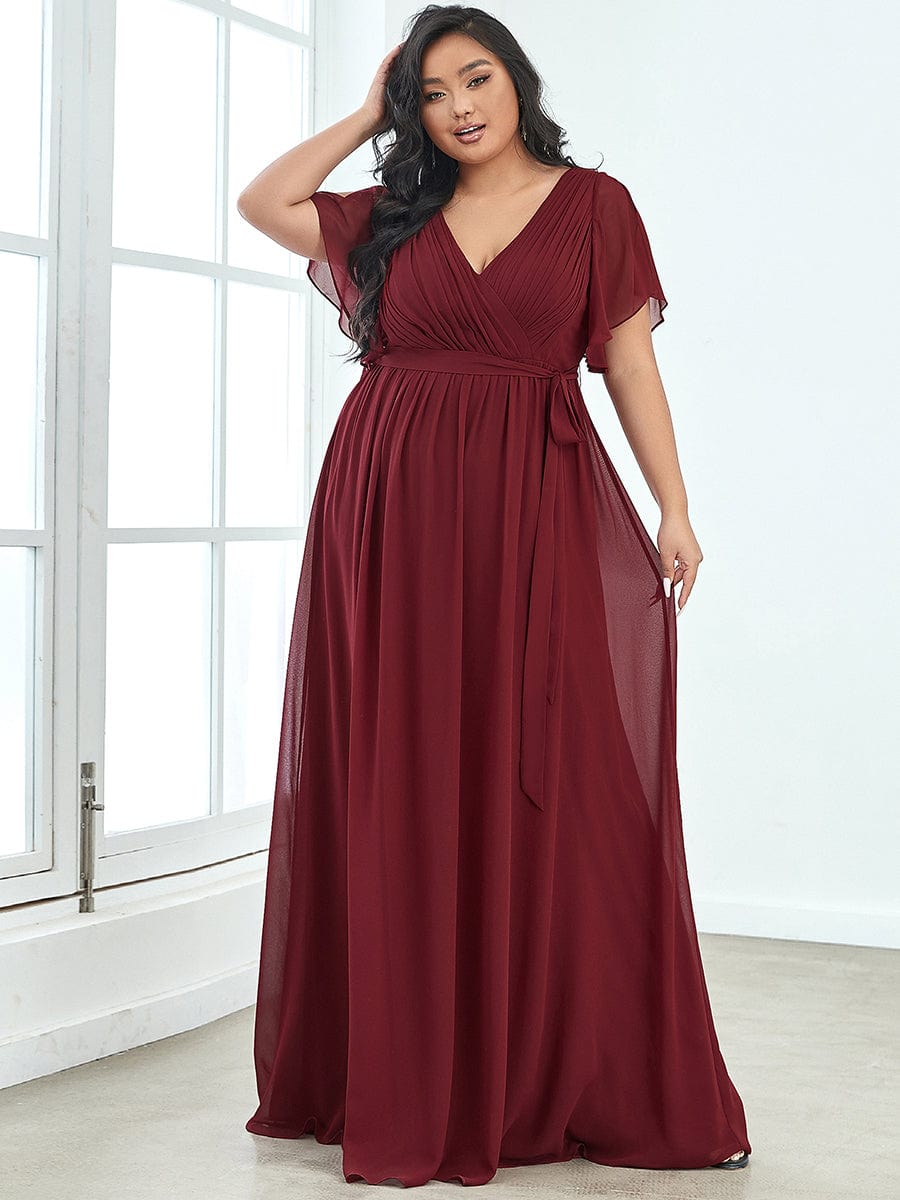 Plus Size V-Neck Floor-Length Chiffon Evening Dress