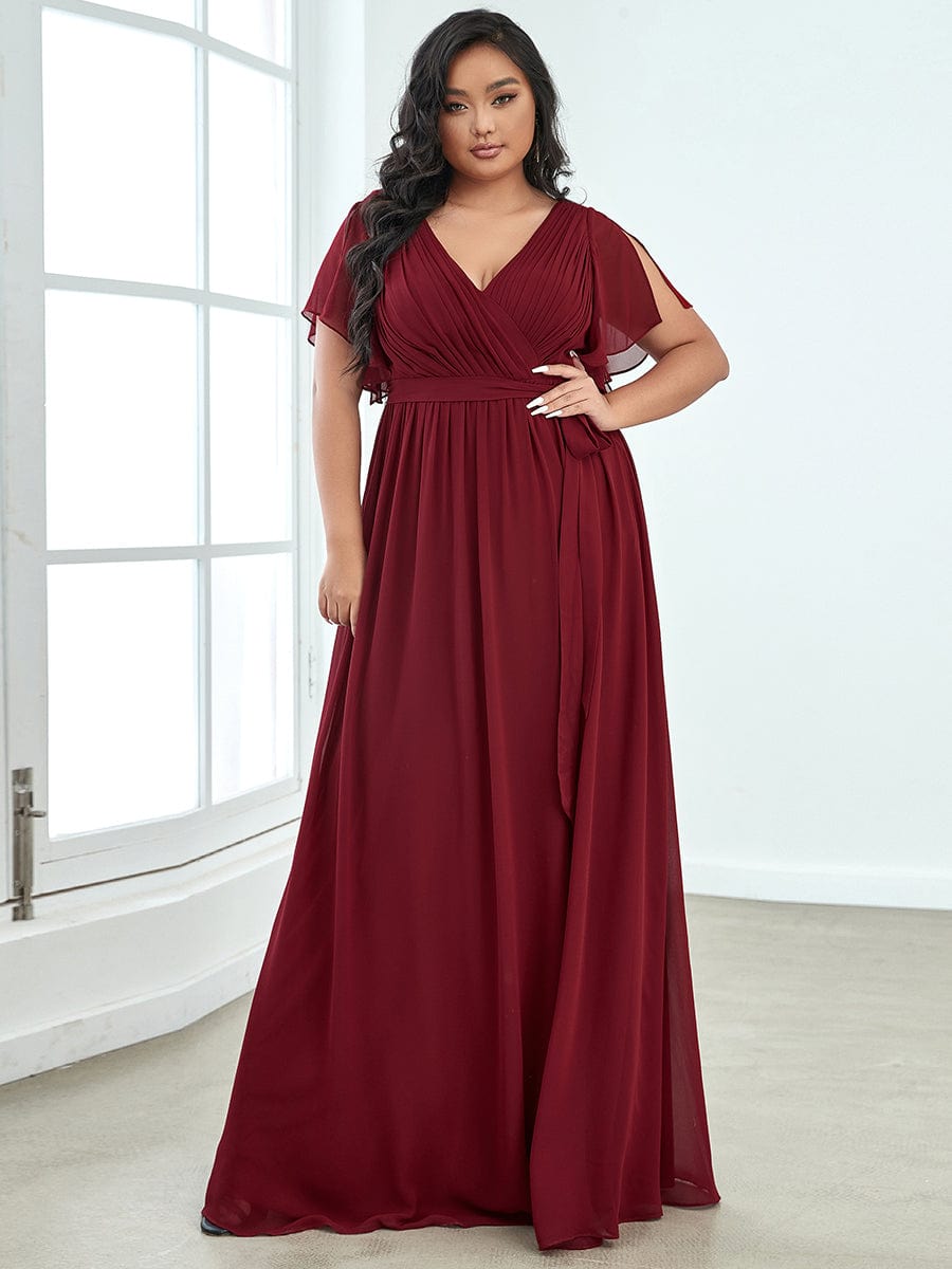 Plus Size V-Neck Floor-Length Chiffon Evening Dress