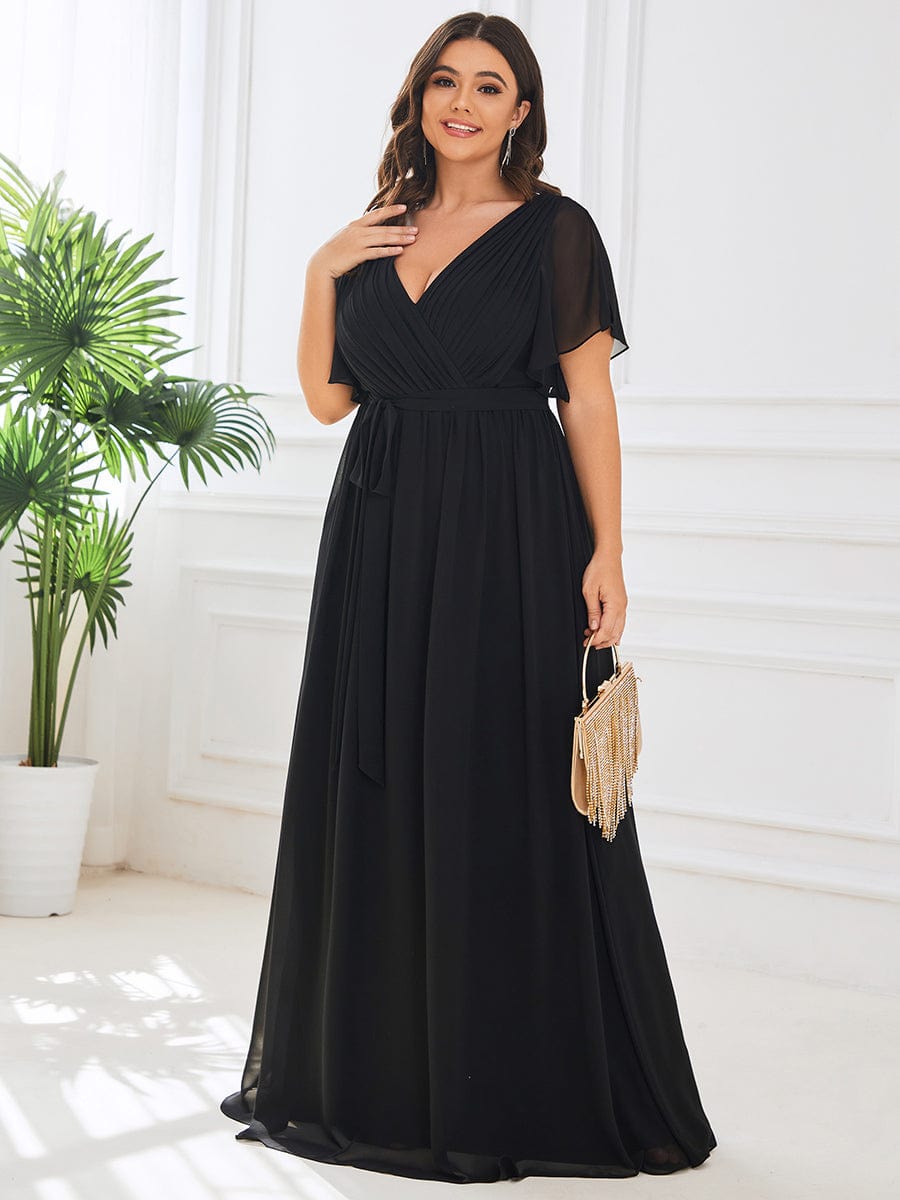 Plus Size V-Neck Floor-Length Chiffon Evening Dress