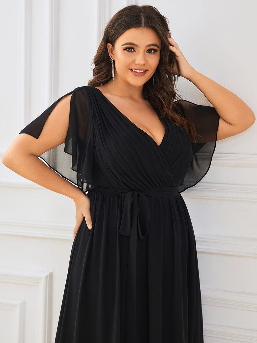 Plus Size V-Neck Floor-Length Chiffon Evening Dress