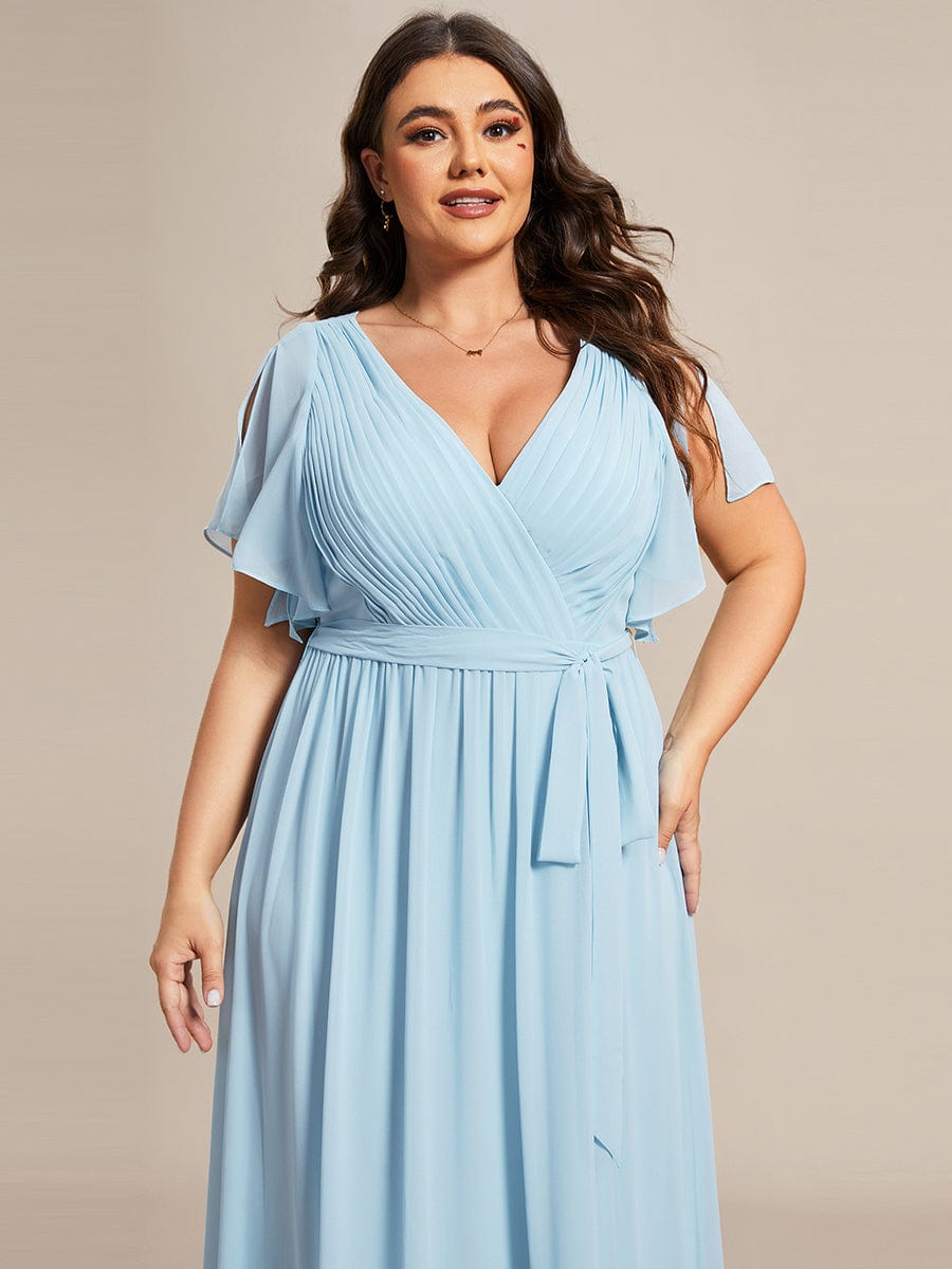 Plus Size V-Neck Floor-Length Chiffon Evening Dress