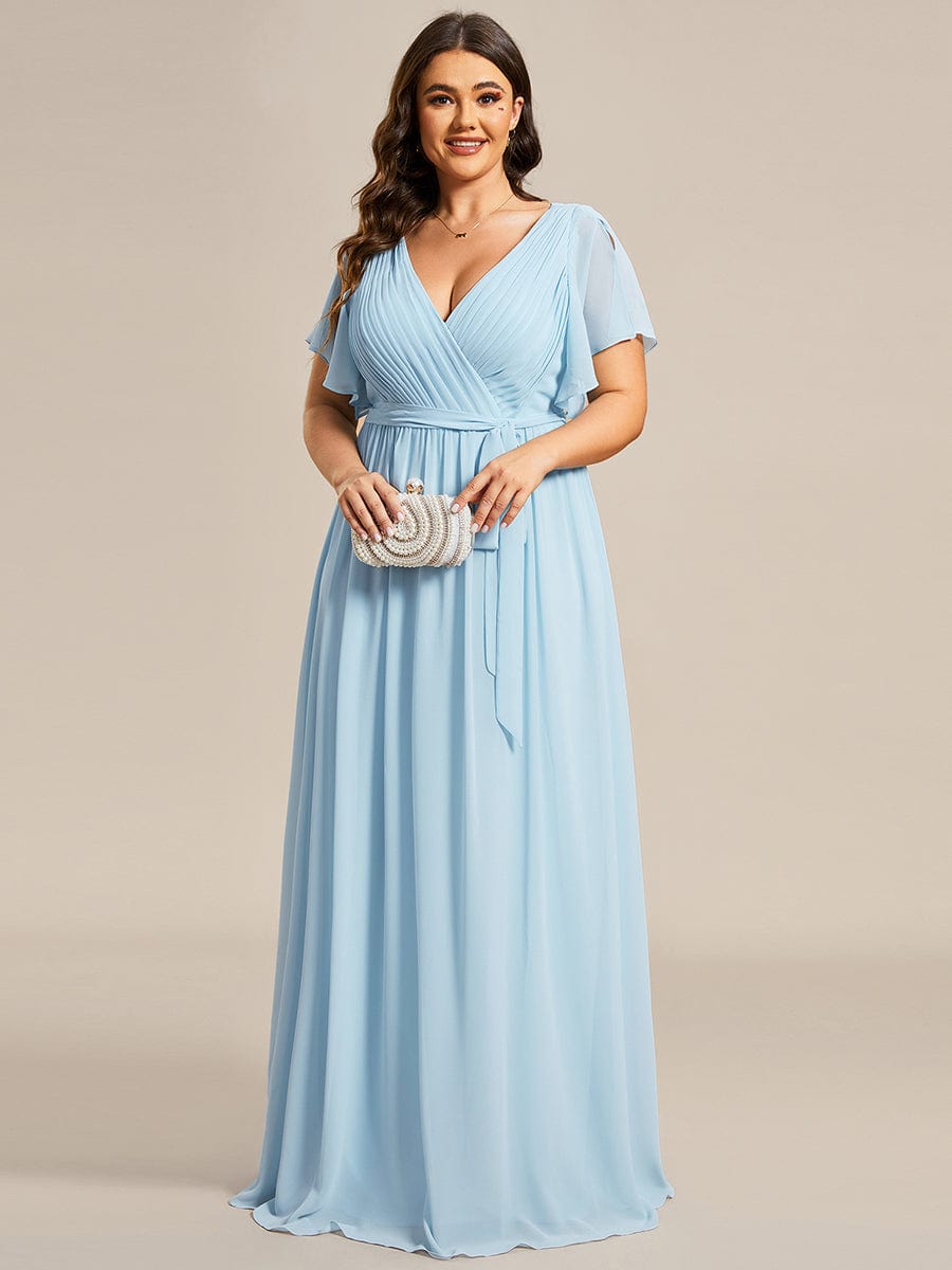 V-Neck Flutter Sleeve Floor-Length A-Line Chiffon Bridesmaid Dress