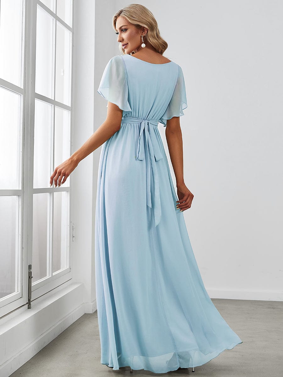 V-Neck Flutter Sleeve Floor-Length A-Line Chiffon Bridesmaid Dress