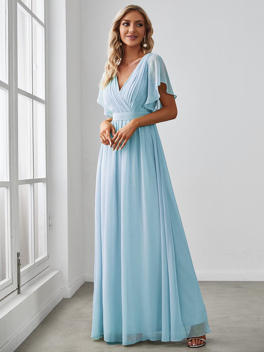 V-Neck Flutter Sleeve Floor-Length A-Line Chiffon Bridesmaid Dress