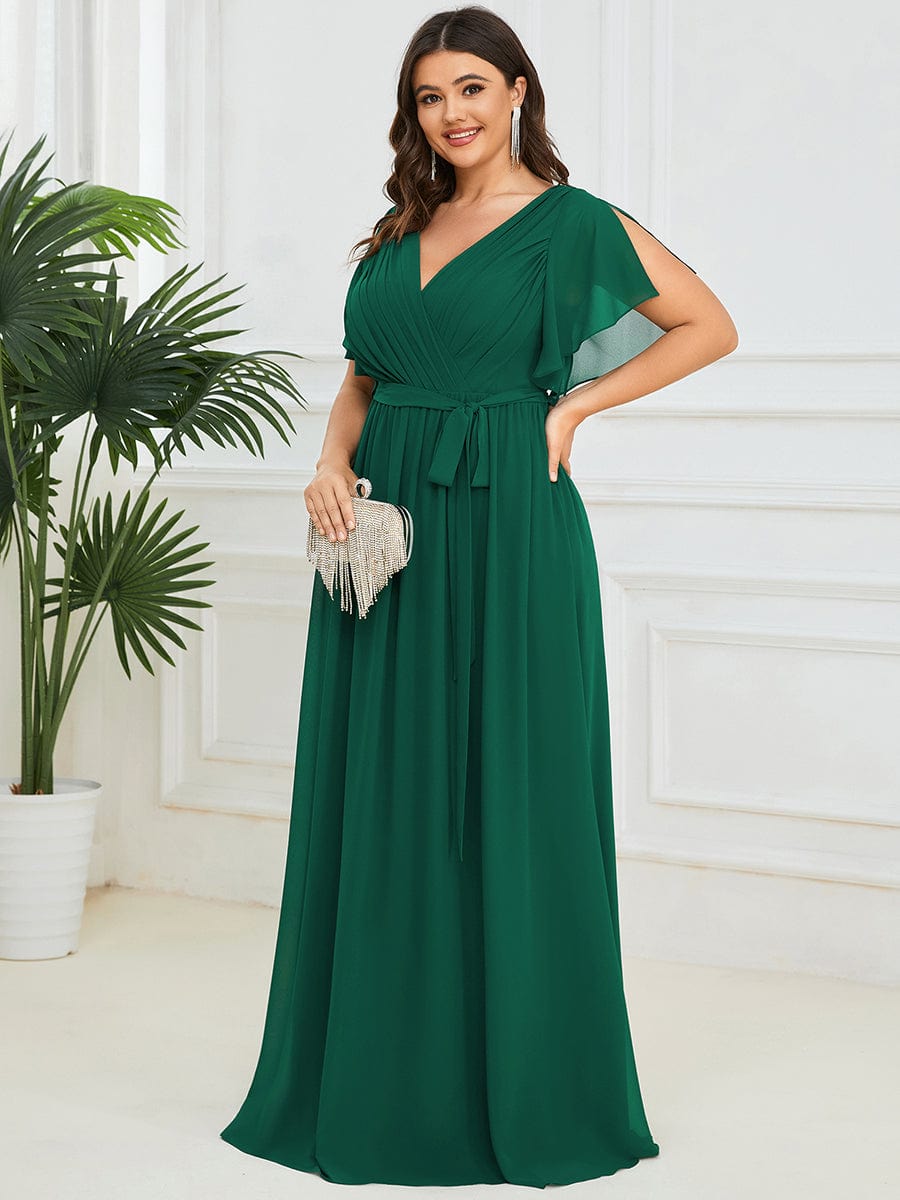 Plus Size V-Neck Floor-Length Chiffon Evening Dress