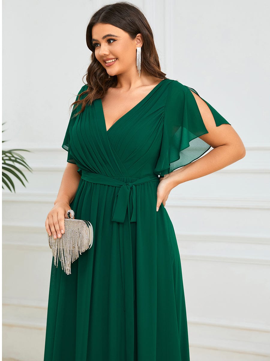 Plus Size V-Neck Floor-Length Chiffon Evening Dress