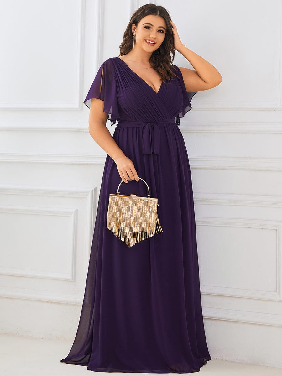 Plus Size V-Neck Floor-Length Chiffon Evening Dress