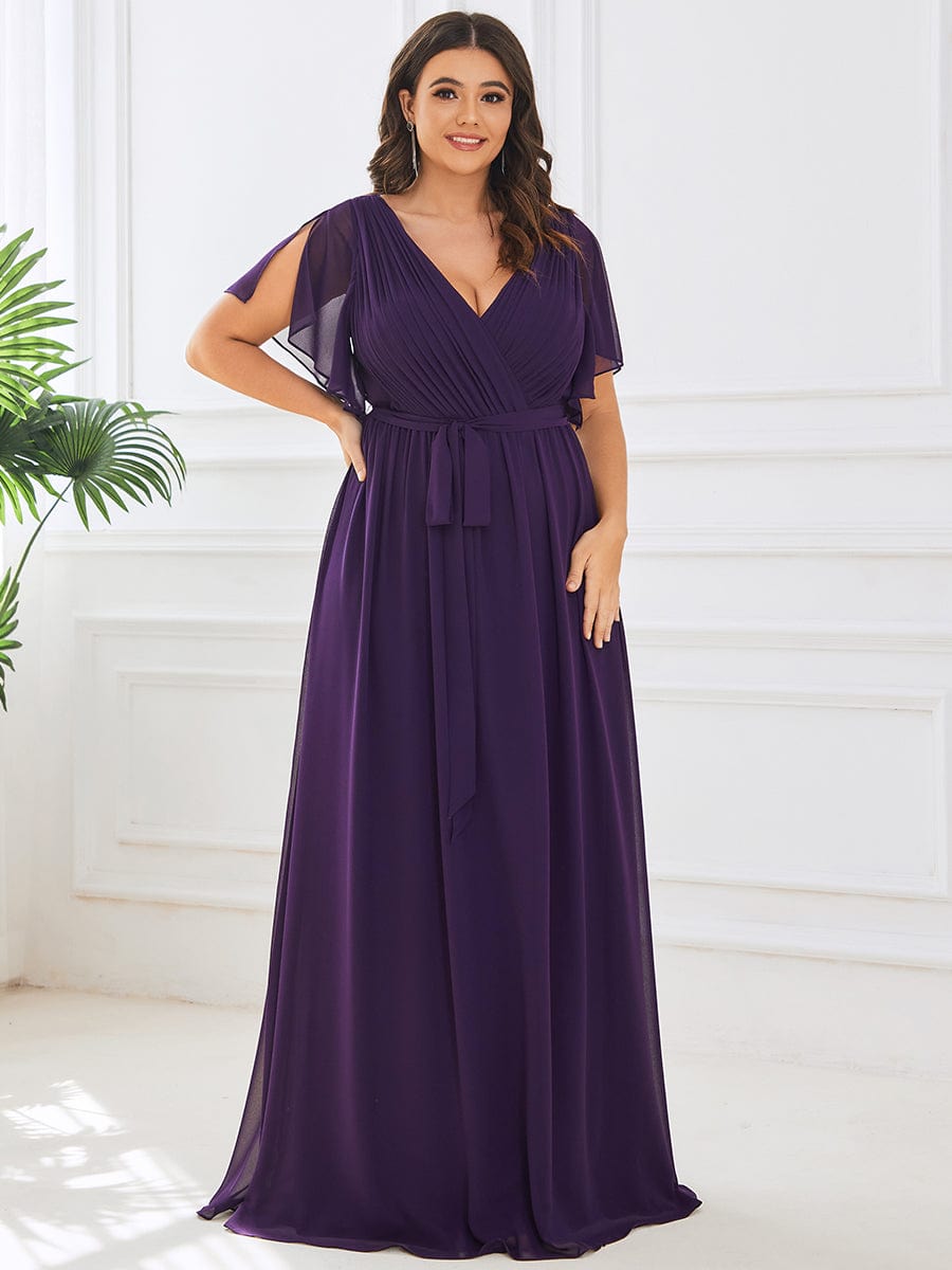 Plus Size V-Neck Floor-Length Chiffon Evening Dress