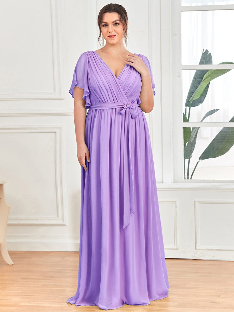 Plus Size V-Neck Floor-Length Chiffon Evening Dress