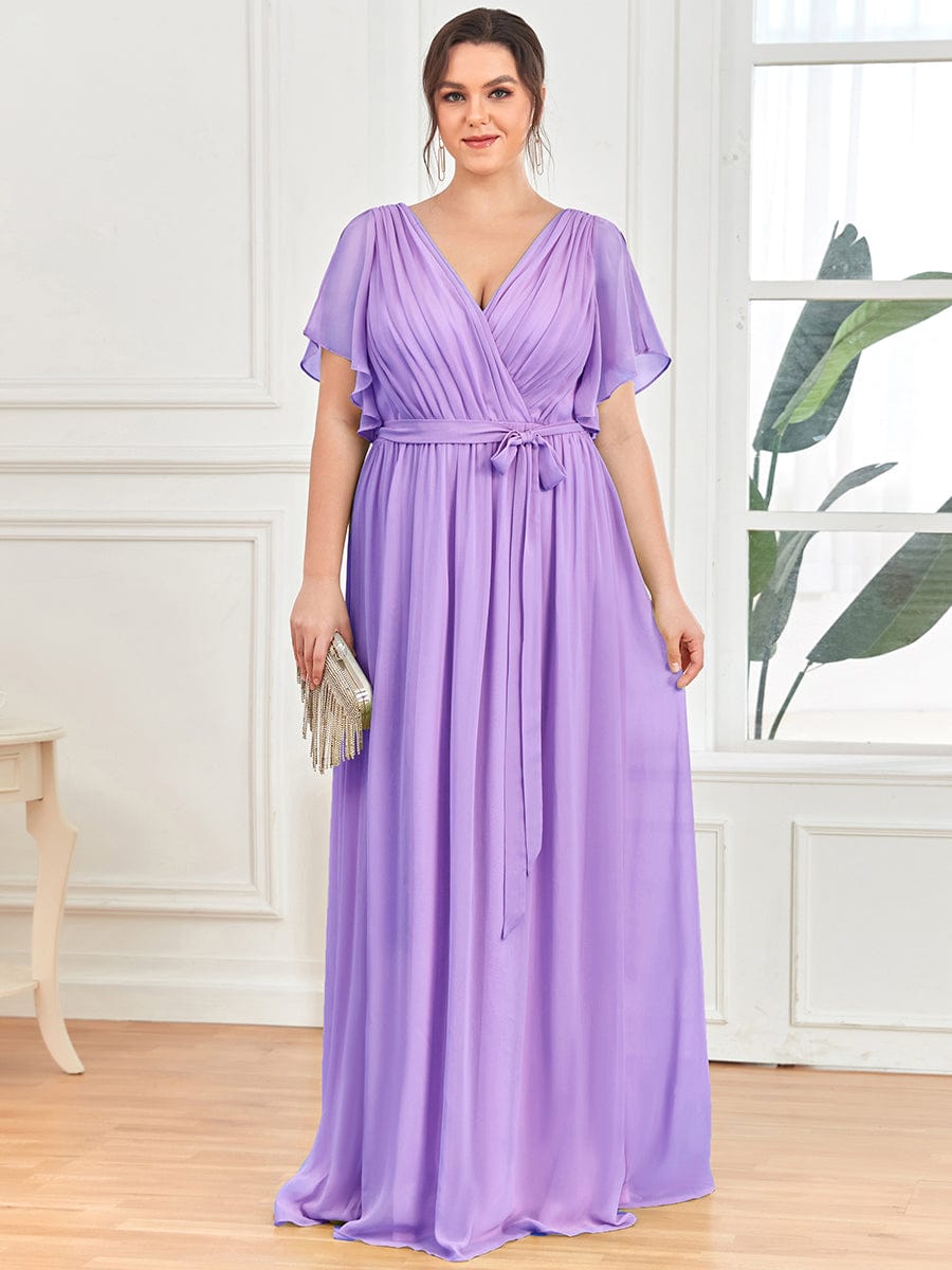 V-Neck Flutter Sleeve Floor-Length A-Line Chiffon Bridesmaid Dress