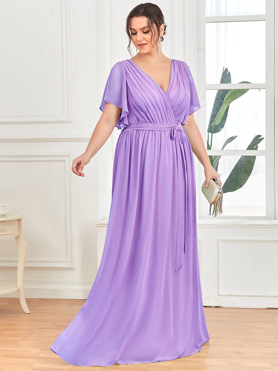 V-Neck Flutter Sleeve Floor-Length A-Line Chiffon Bridesmaid Dress