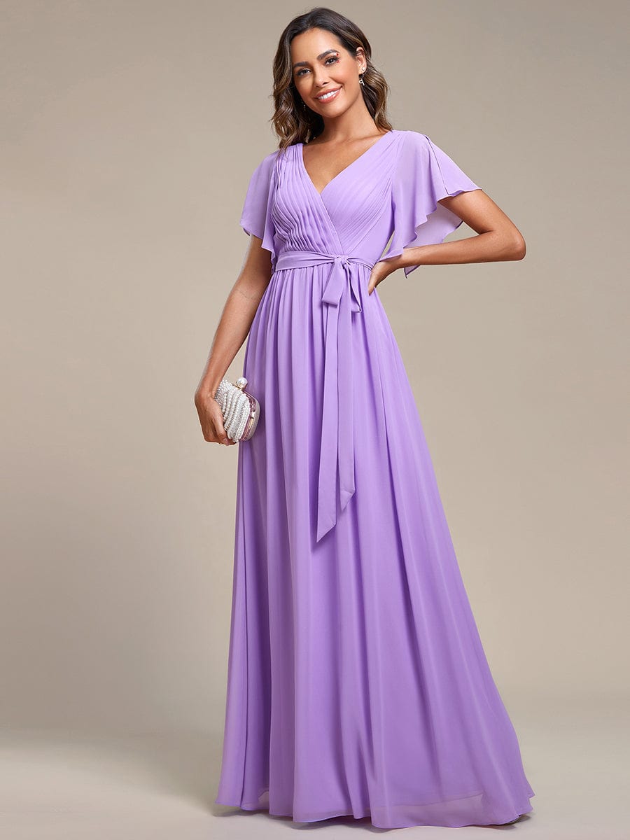 V-Neck Flutter Sleeve Floor-Length A-Line Chiffon Bridesmaid Dress