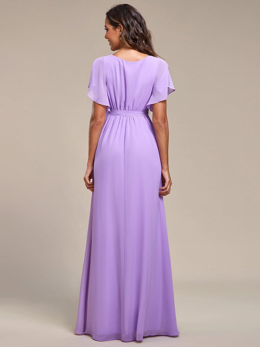 V-Neck Flutter Sleeve Floor-Length A-Line Chiffon Bridesmaid Dress