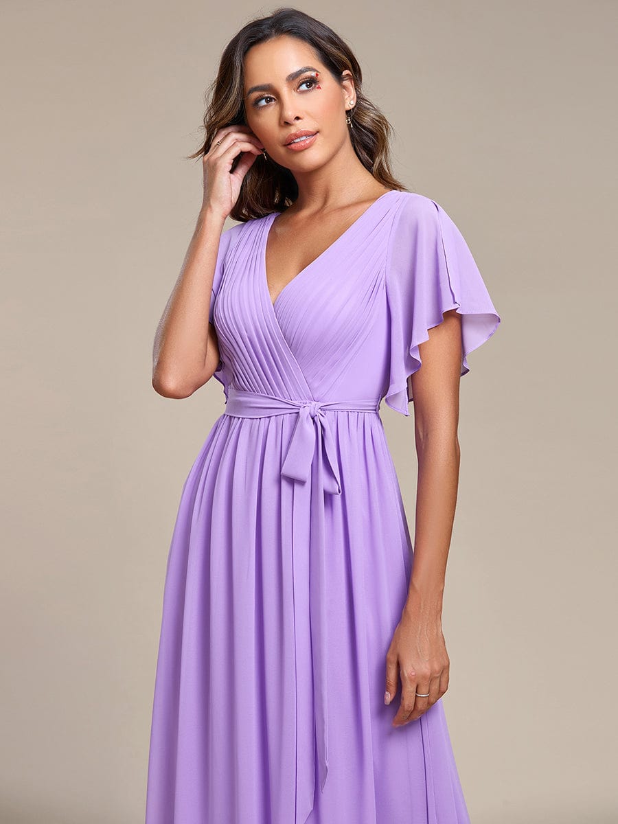 V-Neck Flutter Sleeve Floor-Length A-Line Chiffon Bridesmaid Dress